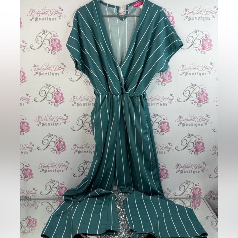 Mia Rose by Block jumpsuit one piece pantsuit jumper, Chic Green Striped